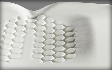 Close up view of the Axiom S and G Wheelchair Cushion - Pressure relief cushion designed for comfort and skin protection, featuring a viscoelastic memory foam core and a variety (depending on model) of additional support elements.