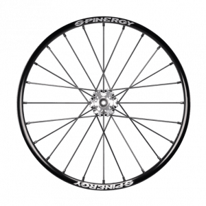 Front view of the Spinergy XSLX Wheelchair Wheel - Lightweight, high-performance wheelchair wheel featuring a cross-laced spoke design for optimal rigidity and responsiveness.