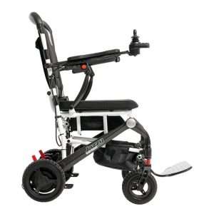 Image of the Jazzy Carbon Wheelchair - Lightweight, folding electric wheelchair designed for indoor and outdoor use, featuring a carbon fiber frame for improved maneuverability and portability.