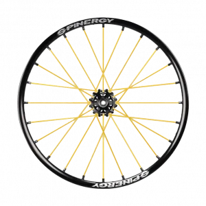Image of yellow Spinergy XSLX Wheels - High-Performance Wheelchair Wheels for Speed and Efficiency