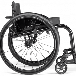 Side view of the Ki Mobility Rogue 2 Wheelchair - Lightweight, high-performance manual wheelchair with a rigid frame, designed for increased stability and maneuverability.