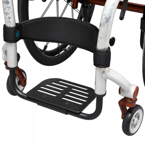 Image of the Bodypoint Aeromesh Calf Supports on wheelchair - Pair of breathable, supportive calf sleeves designed to improve posture and reduce lower leg fatigue.