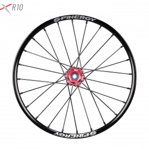 Image of the Spinergy XSLX R10 Wheelchair Wheel - High-performance, lightweight wheelchair wheel featuring a durable X-laced spoke pattern and reinforced axle for increased strength and durability.