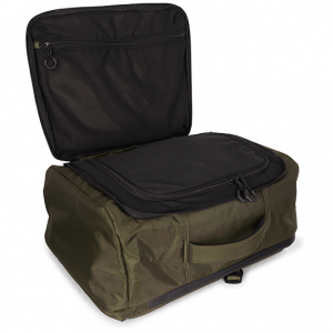 Inside view of the green Kinetic Balance Backrest Commuter Backpack - Securely attaches to the backrest of a wheelchair, offering comfortable carrying and organized storage for everyday essentials during commutes or outings.