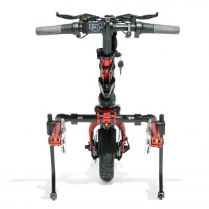 Front side image of the red unattached Rio Firefly 2.5 - Electric Power Assist for Manual Wheelchairs.