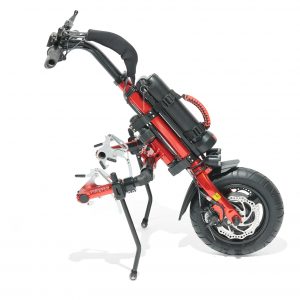Right side image of the red unattached Rio Firefly 2.5 - Electric Power Assist for Manual Wheelchairs.