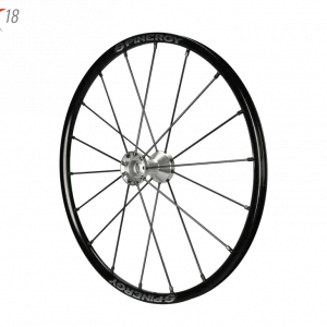 Side view of the Spinergy SLX 18 Wheelchair Wheel - Lightweight, high-performance wheelchair wheel featuring an 18-spoke design for increased durability and stability.