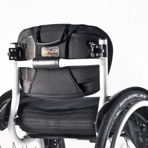 Back view of the Jay J3 Carbon Fiber Back on wheelchair. Perfect for those that demand an active lifestyle.