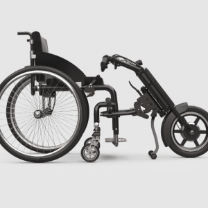 Right side view of the UNAwheel Maxi wheelchair power add on.
