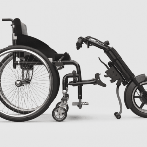 Right side view of the UNAwheel Maxi wheelchair power add on.