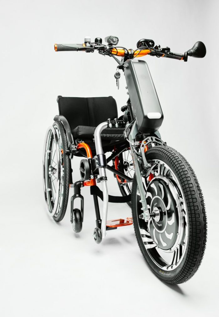 Front right image of the orange Praschberger Vario Drive power assist. Effortless Assistance for Everyday Mobility Needs