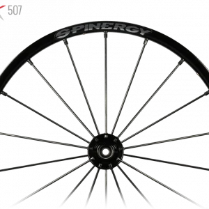 Close up image of the Spinergy SLX 507 Wheelchair Wheel - High-performance, lightweight wheelchair wheel featuring a 7-spoke design for optimal rigidity and responsiveness.