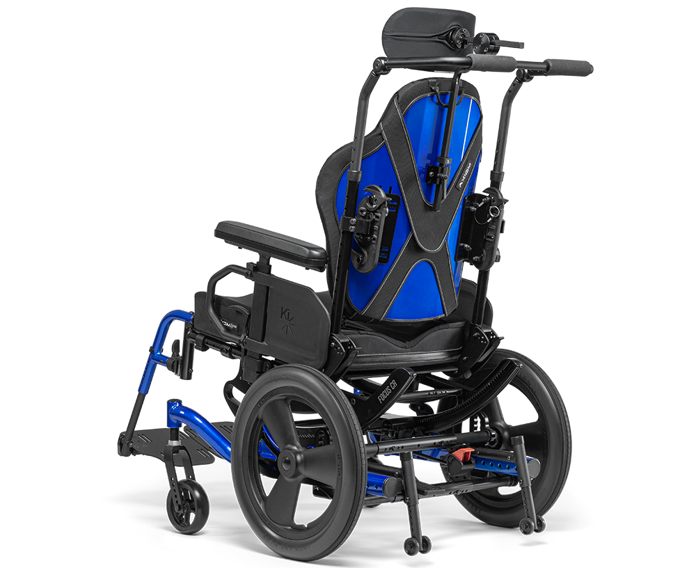 Back view of the Axiom Wheelchair Backrest on wheelchair - Customizable wheelchair backrest offering adjustable height, width, and angle for optimal support and comfort.