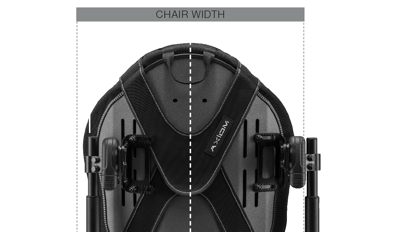 Chair width image of the Axiom Backrest for Wheelchairs - Customizable backrest with adjustable height and angle, designed to provide optimal support and comfort for wheelchair users.