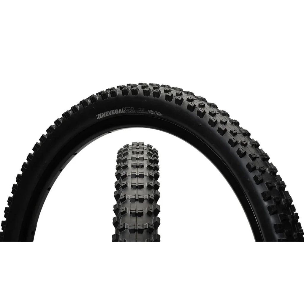 Close up of the traction of the Kenda Nevegal Tire - Knobby mountain bike tire designed for aggressive trail riding and loose terrain.