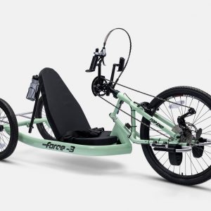 Side view of the Force 3 Handcycle - Lightweight, adjustable handcycle designed for recreational and competitive cycling, featuring comfortable seating and efficient propulsion.