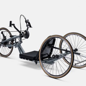 Side view of the Force G Handcycle - High-performance handcycle designed for athletes and recreational users, featuring a lightweight frame, adjustable seating, and efficient propulsion system.