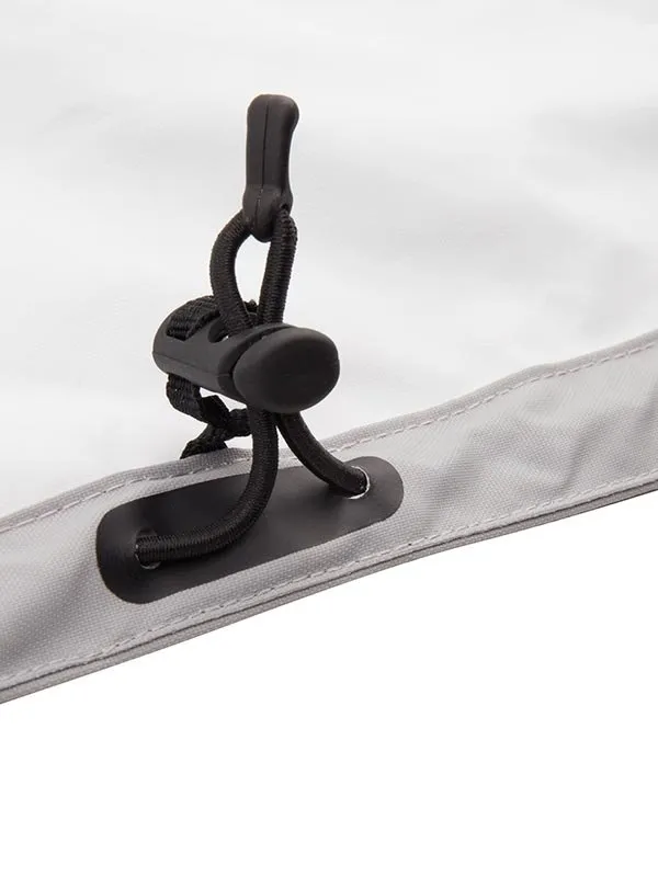 Close up Image of the grey Kinetic Balance Raindek - Waterproof leg cover for wheelchair users, providing protection from rain and wind while maintaining comfort and mobility.