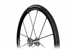 Front view of the Primo Sentinel Pneumatic Wheelchair Tire - Lightweight, puncture-resistant wheelchair tire with a smooth tread for low rolling resistance and improved performance.