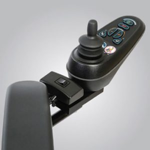 Image of the joystick on the Go Chair Wheelchair - Lightweight, portable manual wheelchair designed for easy folding and transportation, ideal for travel and storage.