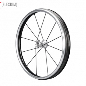 Side view of the Spinergy XLX Flexrim Wheelchair Wheel - Lightweight, customizable wheelchair wheel featuring a urethane pushrim for easier propulsion and a flex design for navigating tight spaces.