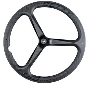 Front image of the Round Betty Carbon Spoke Wheel - Lightweight, high-performance bicycle wheel with aerodynamically designed carbon fiber spokes for increased stiffness and reduced weight.