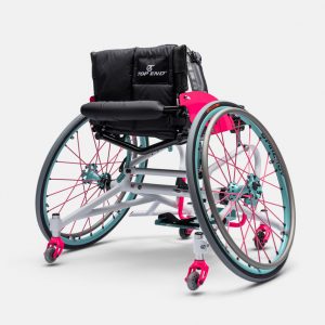 Back view of the Top End Pro Basketball Wheelchair (ProBB) - Custom-designed, lightweight wheelchair with specialized sports features for competitive basketball, featuring a rigid frame, high-performance wheels, and ergonomic seating.