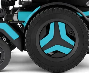 Close up image of the Permobil M3 blue Corpus Color Kit - Customizable color panels for the Permobil M3 wheelchair, allowing users to personalize their wheelchair's appearance.