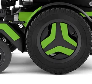 Close up image of the Permobil M3 green Corpus Color Kit - Customizable color panels for the Permobil M3 wheelchair, allowing users to personalize their wheelchair's appearance.