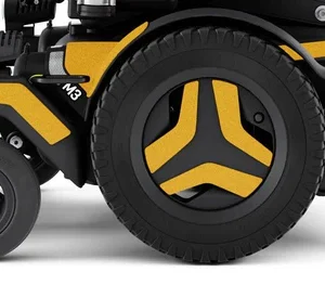 Close up image of the Permobil M3 yellow Corpus Color Kit - Customizable color panels for the Permobil M3 wheelchair, allowing users to personalize their wheelchair's appearance.